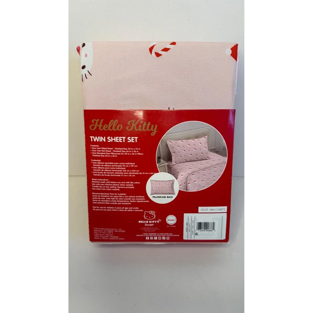Hello Kitty Twin‎ Sheet Set Pink Festive Holiday Character Bedding
